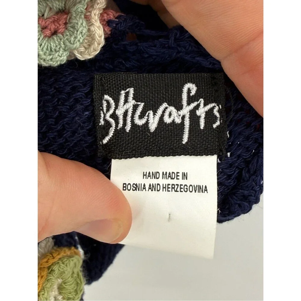 BHcrafts Crochet Flower Knit Scarf | Navy | One Size